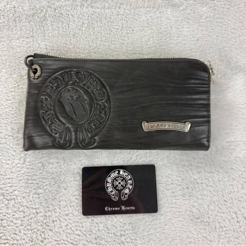Chrome Hearts Long Zip Wallet - Black Leather, Rolling Stones - photo 3