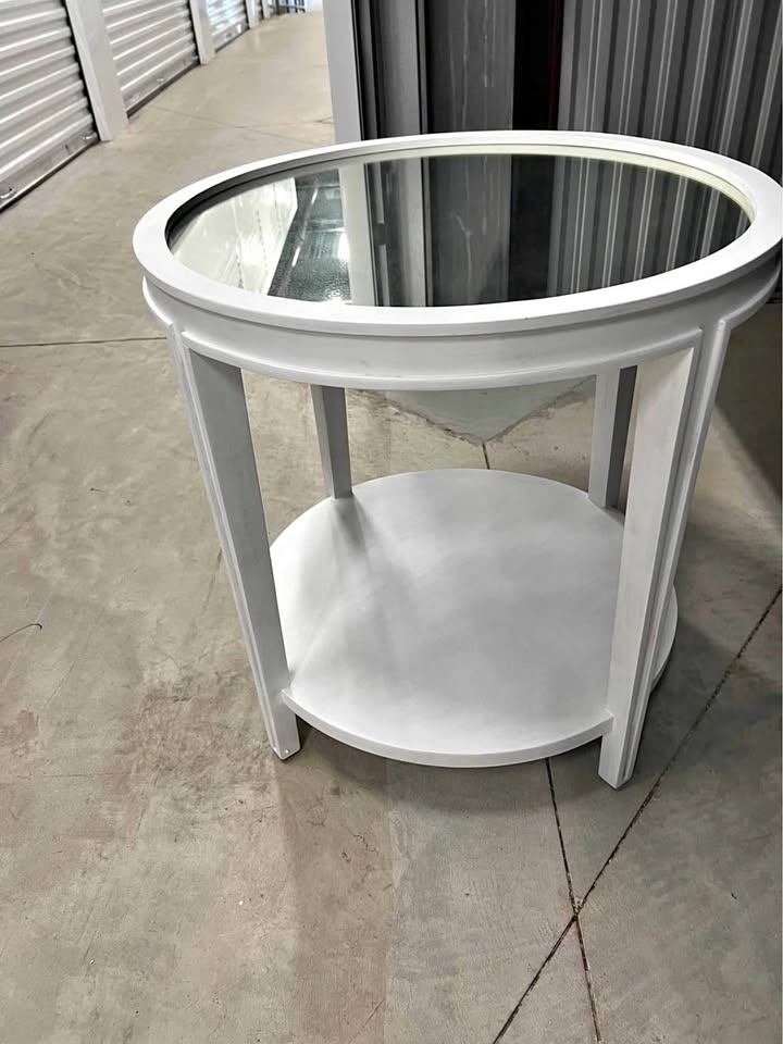Emma Mason White Round Side Table Mirrored Top 26x26