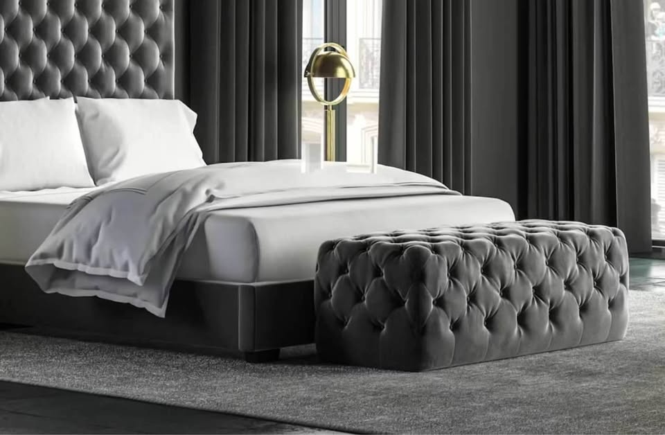 Saatva Constance Tufted Ottoman, Graphite Velvet, Brand New - photo 2
