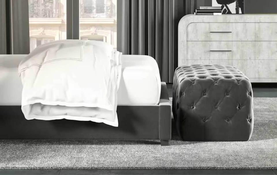 Saatva Constance Tufted Ottoman, Graphite Velvet, Brand New - photo 3