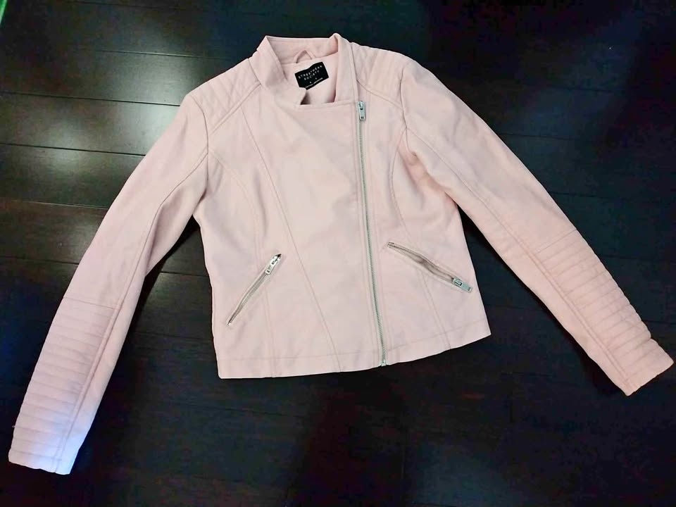 Like New Pink Faux Stylish Leather Jacket Size Small Women's