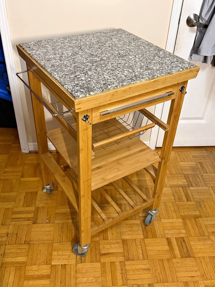 Bamboo Kitchen Rolling Table w/ Granite Top