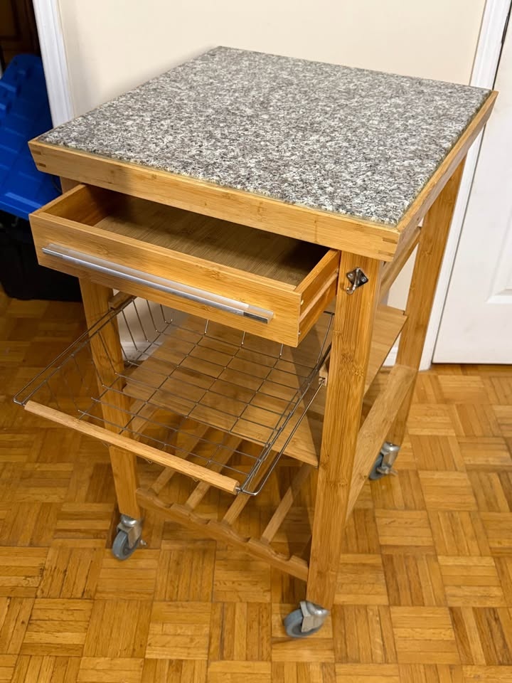 Bamboo Kitchen Rolling Table w/ Granite Top - photo 2