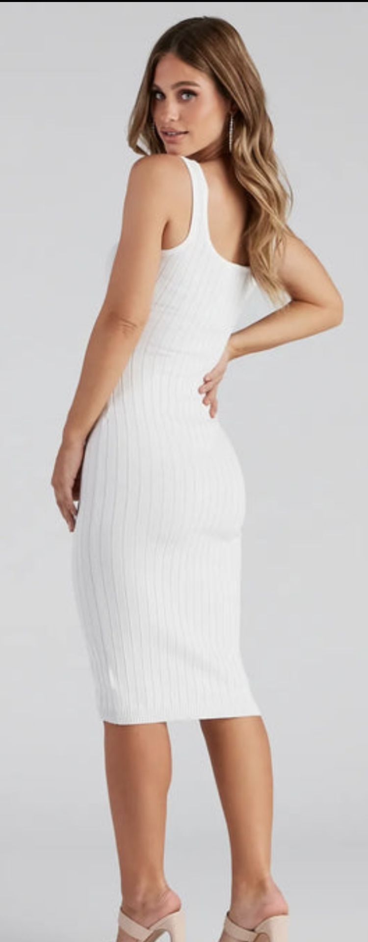 Windsor White Ribbed Scoop Neck Midi Dress - Size Large - photo 2