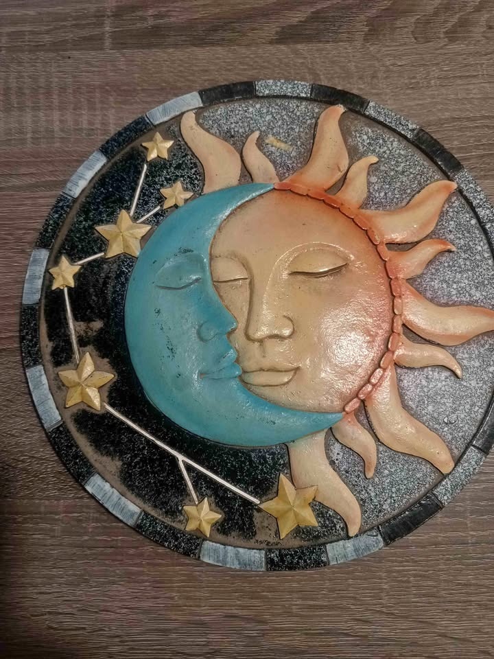 Celestial Sun & Moon Face Wall Plaque – Handcrafted