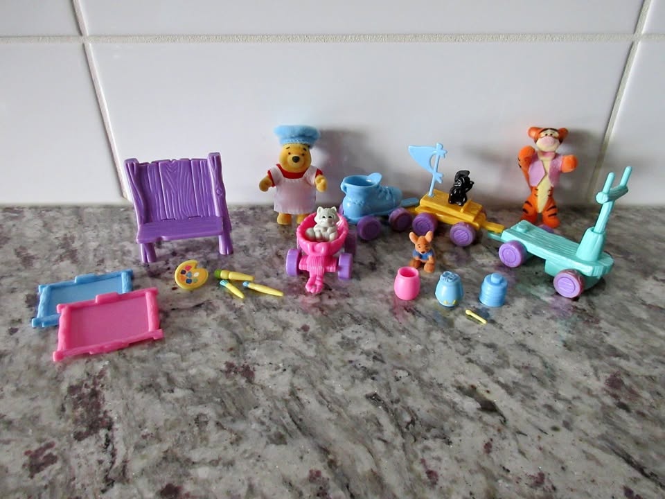 1990's Flocked Winnie the Pooh Characters & Accessories