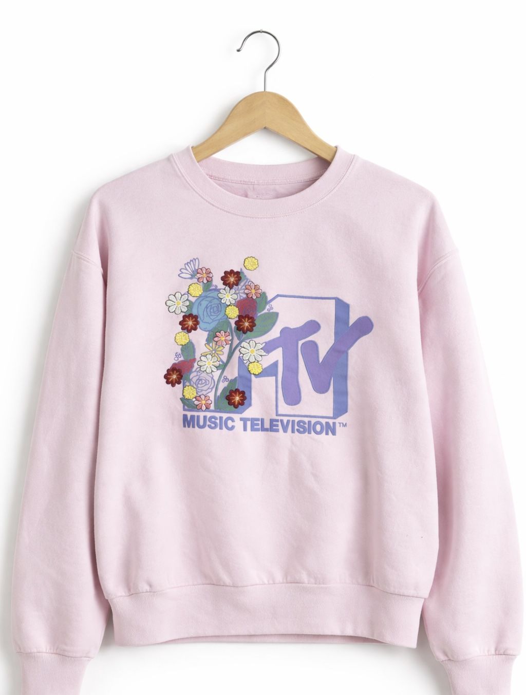 MTV Music Television Pink Embroidered Floral Sweatshirt | Women’ - photo 2