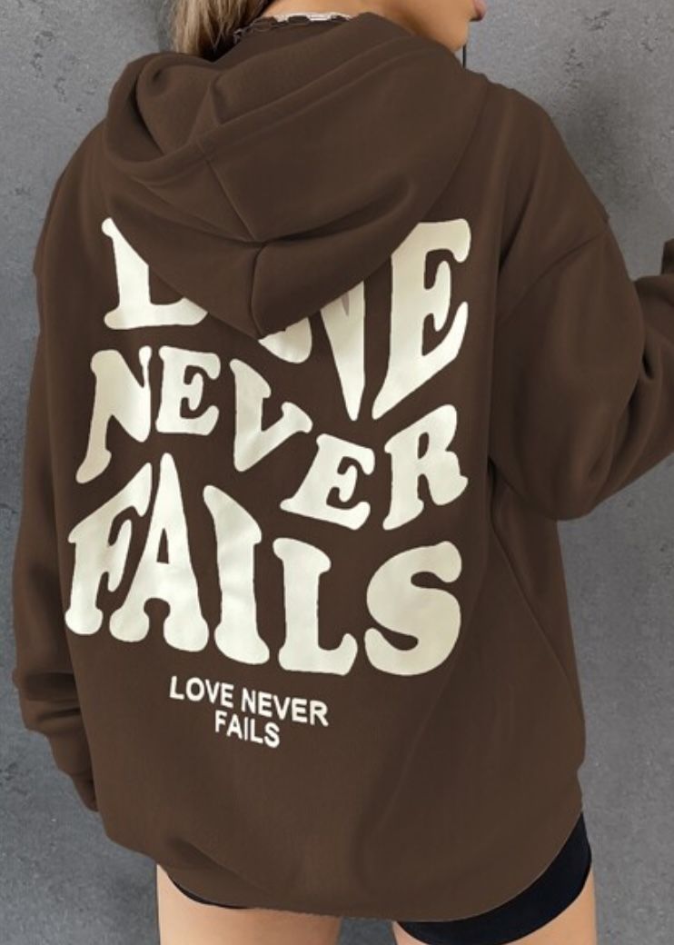 Shein "Love Never Fails" Graphic Drawstring Hoodie XS - photo 5