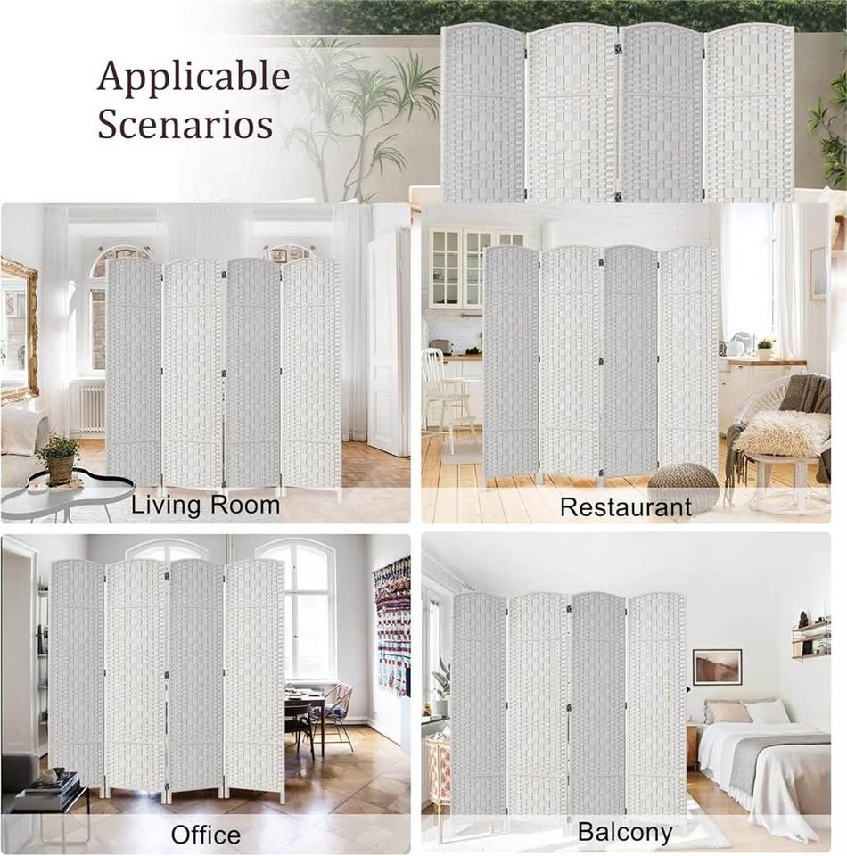 Brand New White 4-Panel Rattan Room Divider - photo 2