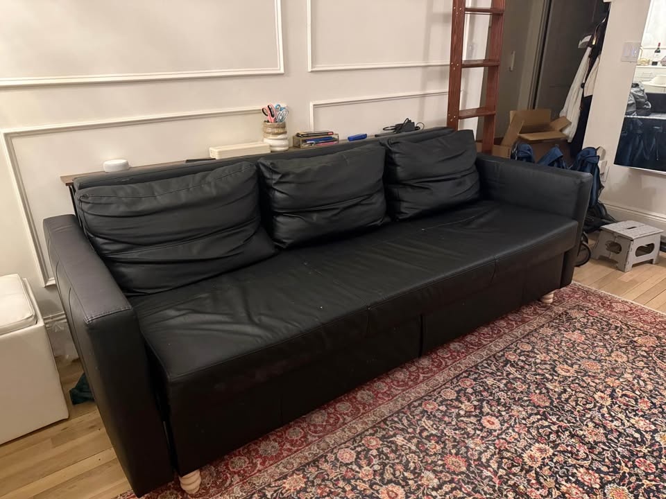 IKEA FRIHETEN Sleeper Sofa Black Leather w/ Storage - photo 2