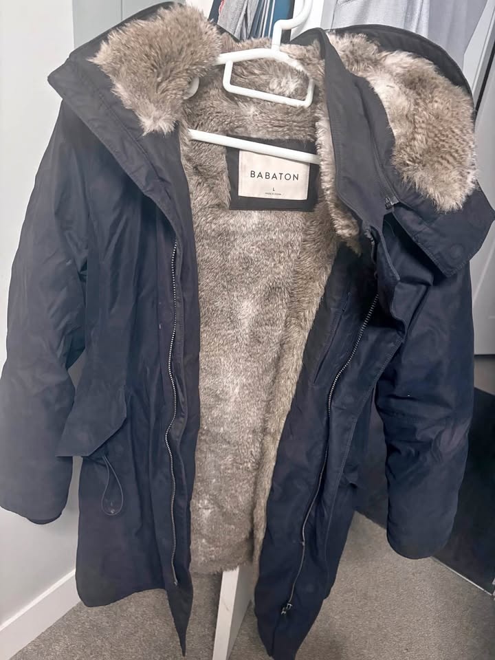 Babaton black parka size L with faux fur lining