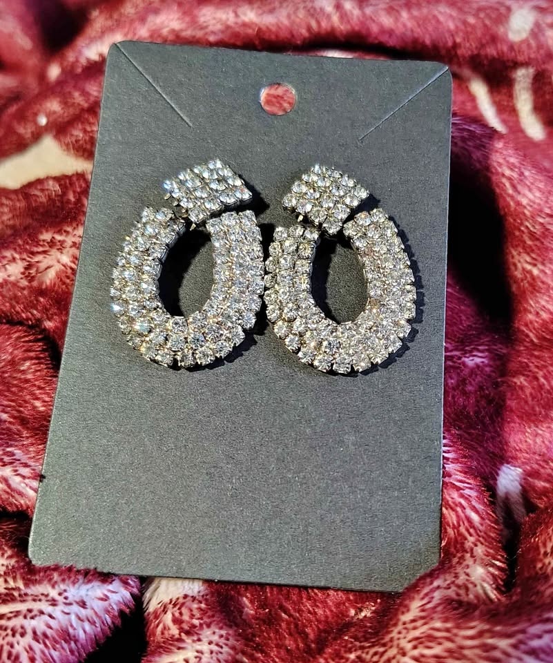 Vintage Les Bernard Inc Earrings Women’s Pave Rhinestone Silver