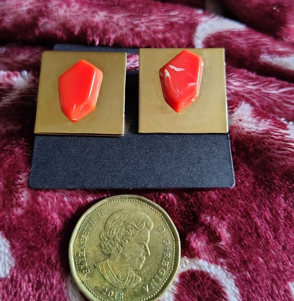 Vintage Square Carnelian Stamped Celebrity Clip-On Earrings - photo 2