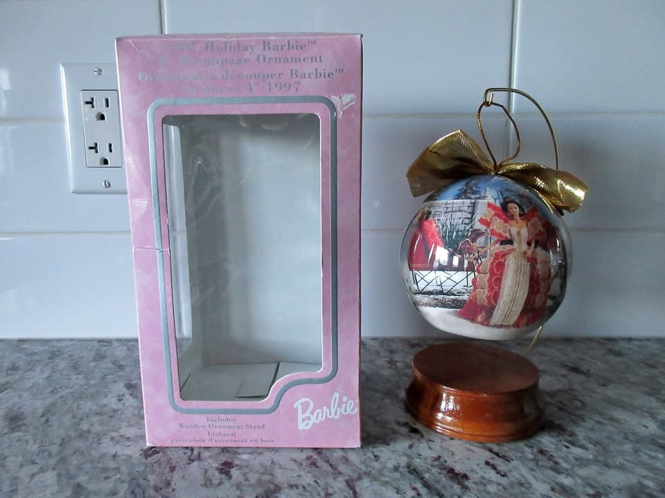 1997 Holiday Barbie 4" Decoupage Ornament with Stand