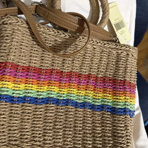 Woven Straw Rainbow Tote Bag - Small