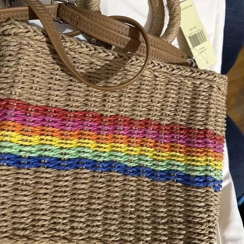 Woven Straw Rainbow Tote Bag - Small - photo 2