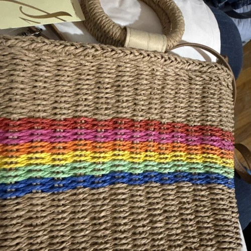 Woven Straw Rainbow Tote Bag - Small - photo 3