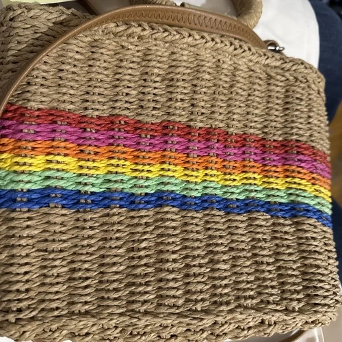 Woven Straw Rainbow Tote Bag - Small - photo 4