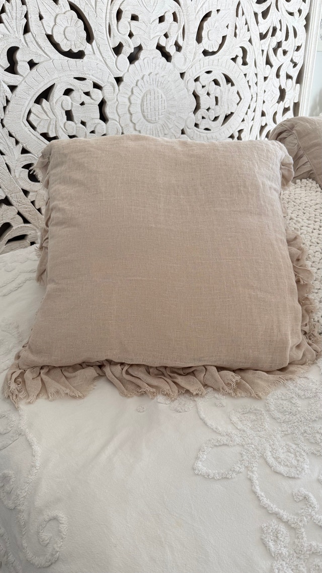 Two XL Taupe Linen Decorative Pillows - photo 2