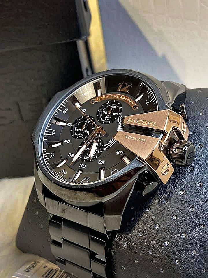 Diesel Men's Mega Chief Black IP Rose Gold Chronograph Watch