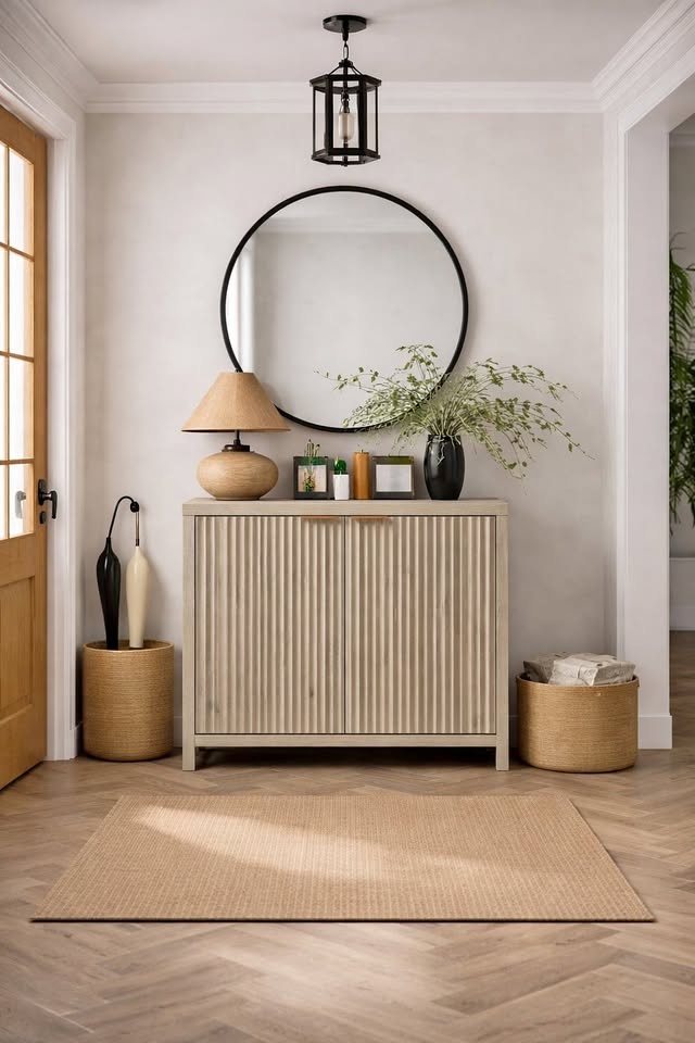 Fluted Front Wood Cabinet - MCM Sideboard - Brand New
