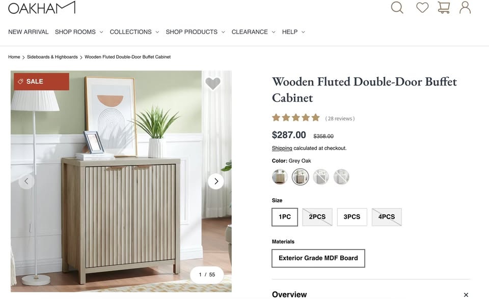 Fluted Front Wood Cabinet - MCM Sideboard - Brand New - photo 2