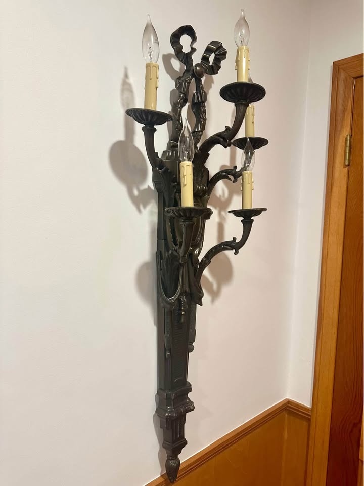 French Antique Black Bronze Sconces - Rare Find - photo 3