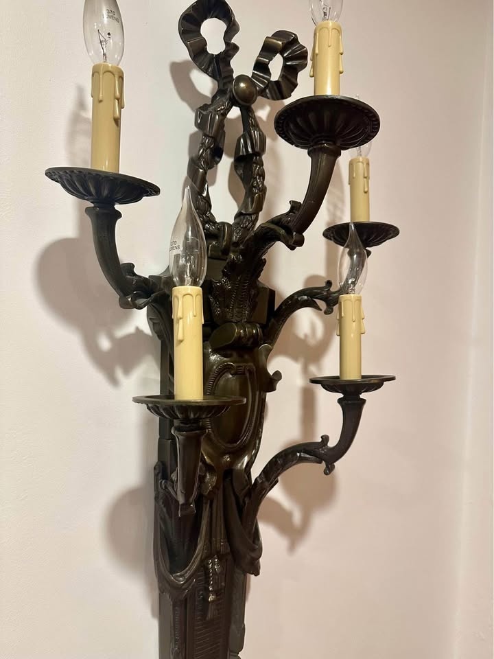 French Antique Black Bronze Sconces - Rare Find - photo 4