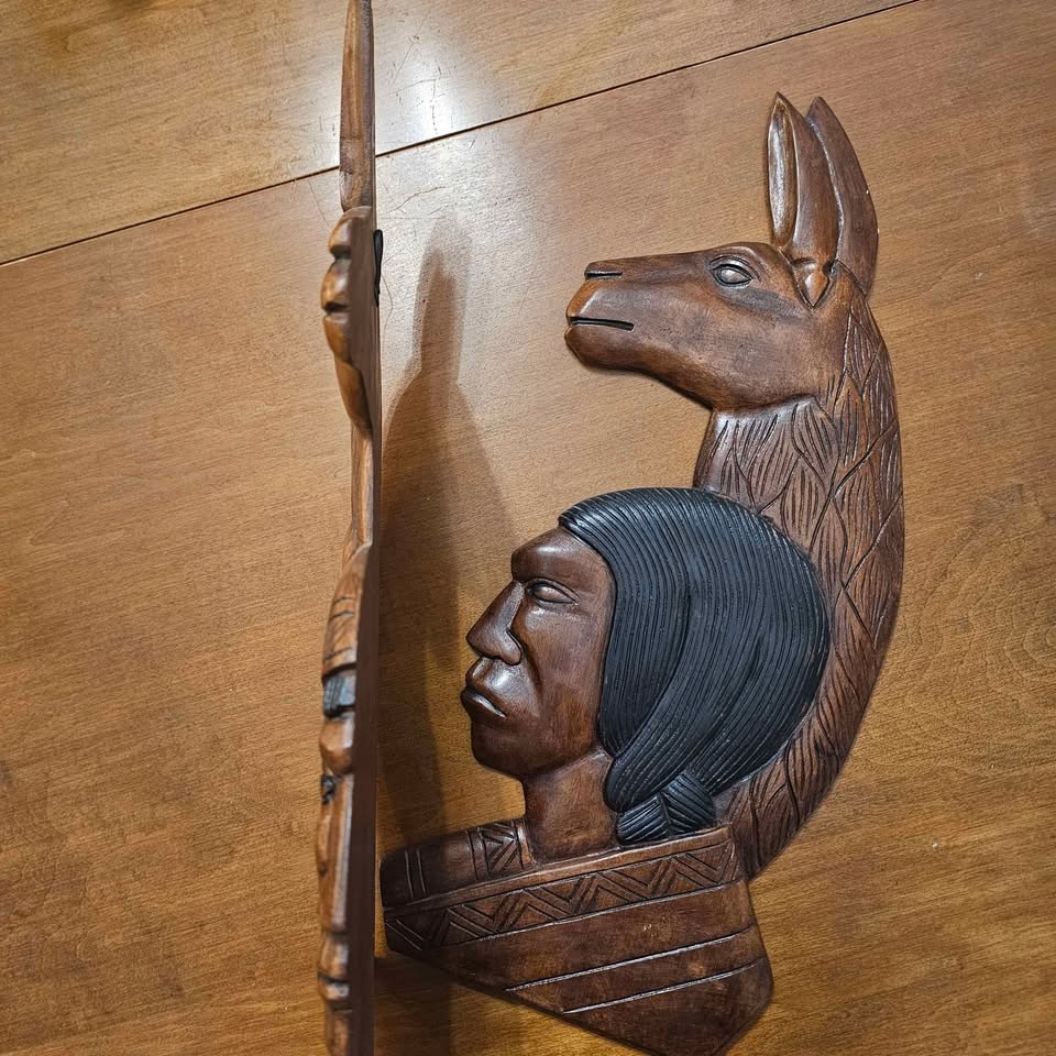 Wooden Carvings Wall Art People Llamas - photo 3