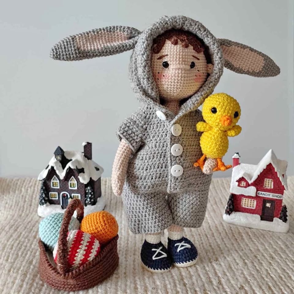 Crochet toy - boy in a bunny costume