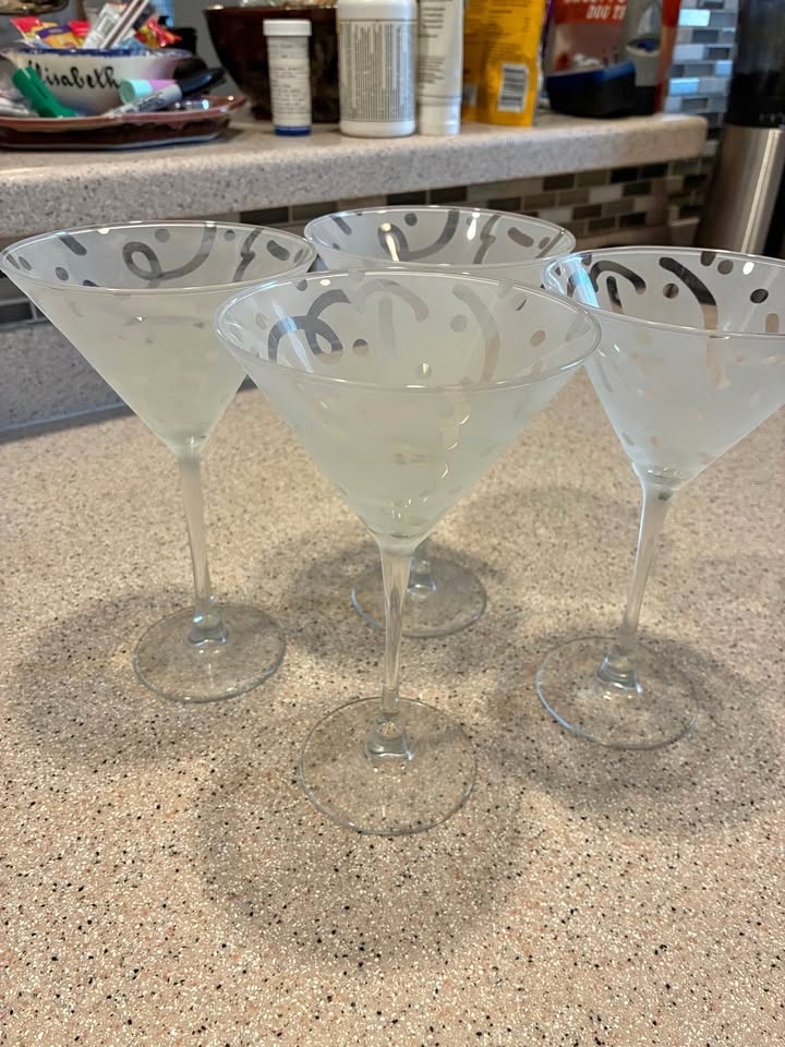 Set of 4 Etched Martini Glasses