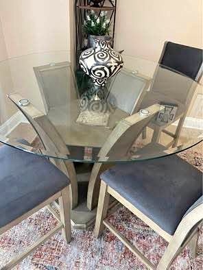 Unique Glass and Wood Kitchen Dining Table, 3 Chairs