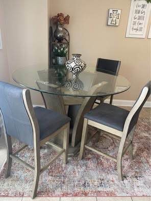 Unique Glass and Wood Kitchen Dining Table, 3 Chairs - photo 2