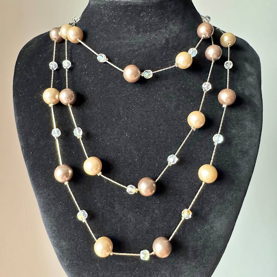 Lia Sophia Necklace Gold Brown Beige Pearls - photo 2