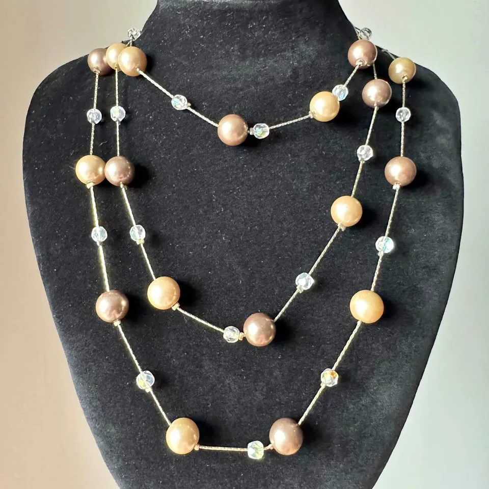 Lia Sophia Necklace Gold Brown Beige Pearls thumbnail