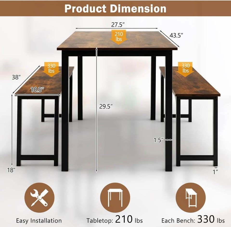 Moccha Dining Table Set for 4 w/ 2 Benches - photo 4