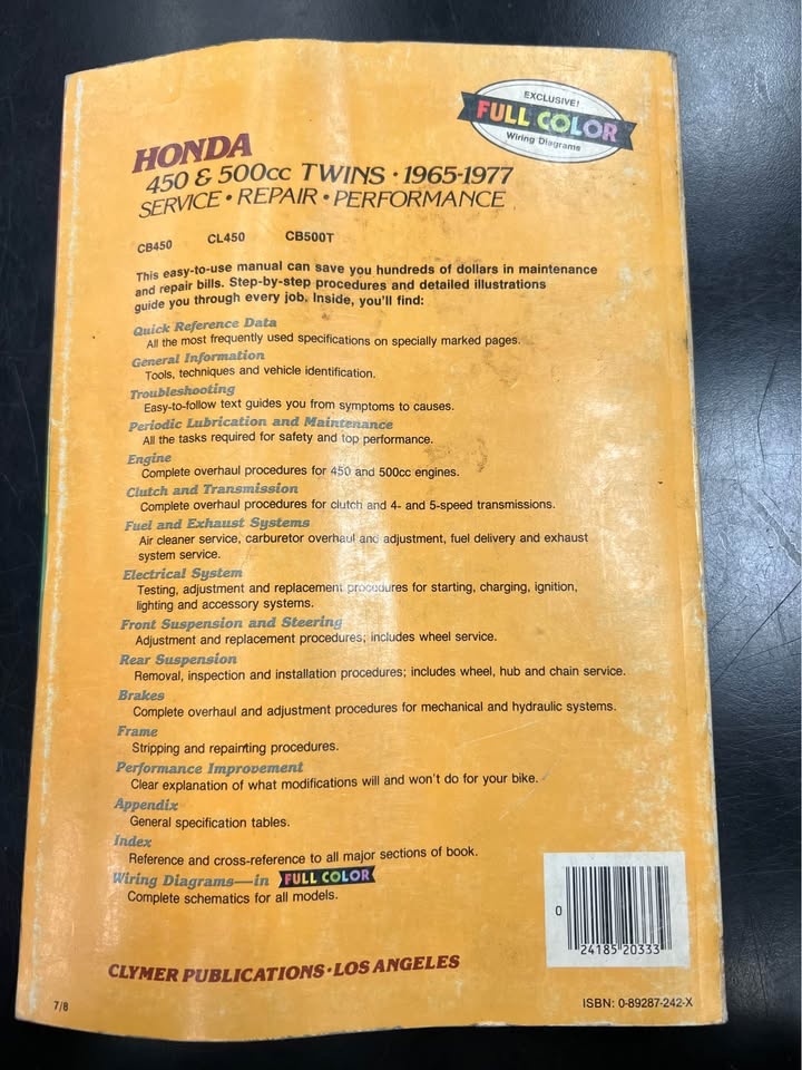 Clymer Honda 450 + 500cc Twins Motorcycle Repair Manual - photo 2