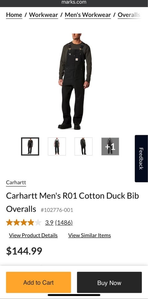 Carhartt Men's R01 Cotton Duck Bib Overalls - Brand New - photo 5