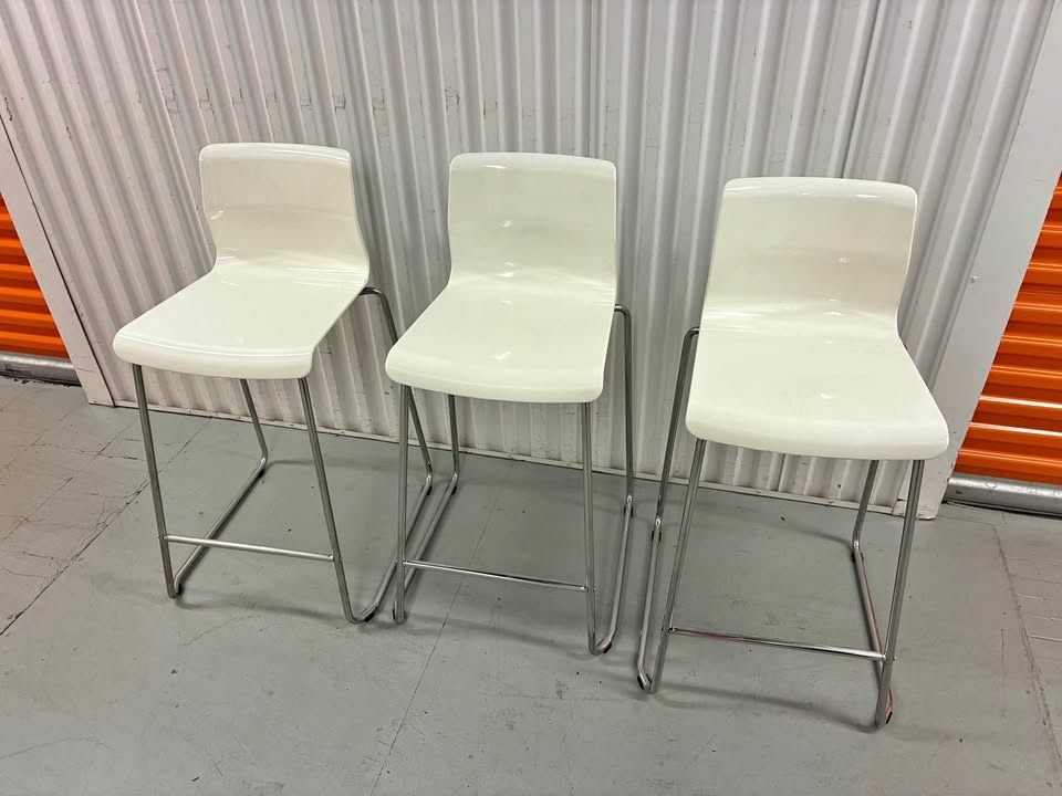 Set of 3 White IKEA GLENN Barstools
