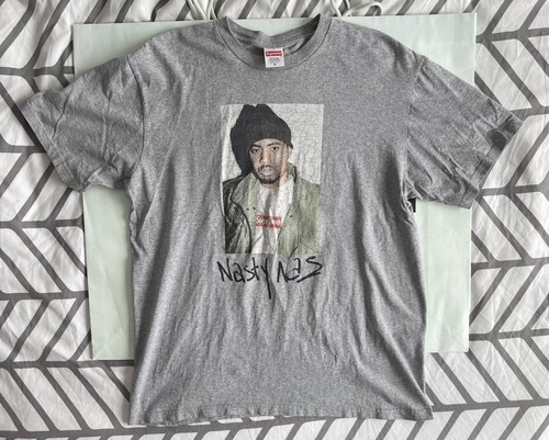 Supreme Nas "Nasty Nas" Box Logo S/S Top Gray M FW17