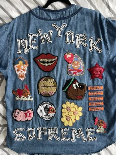 Supreme Patches Denim Baseball Jersey S/S 2021 Sz M - photo 2