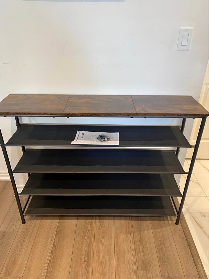 VASAGLE 5-Tier Shoe Rack Entryway Bench Rustic Brown Black Brand