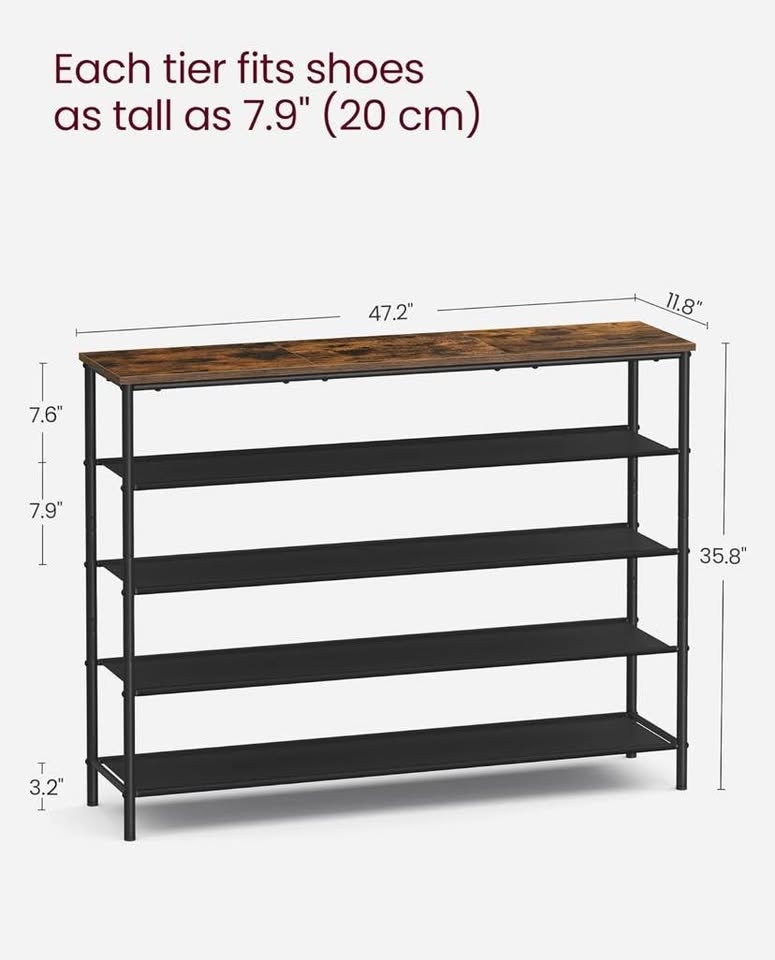 VASAGLE 5-Tier Shoe Rack Entryway Bench Rustic Brown Black Brand - photo 3