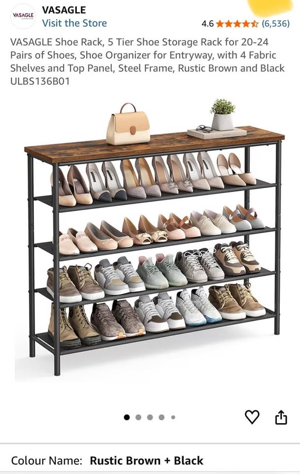 VASAGLE 5-Tier Shoe Rack Entryway Bench Rustic Brown Black Brand - photo 4