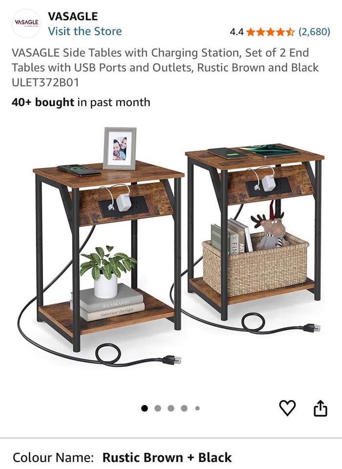 VASAGLE End Tables with Charging Station | Set of 2 - photo 3