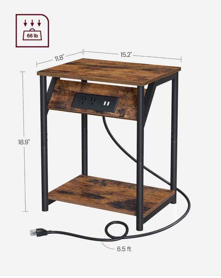 VASAGLE End Tables with Charging Station | Set of 2 - photo 4