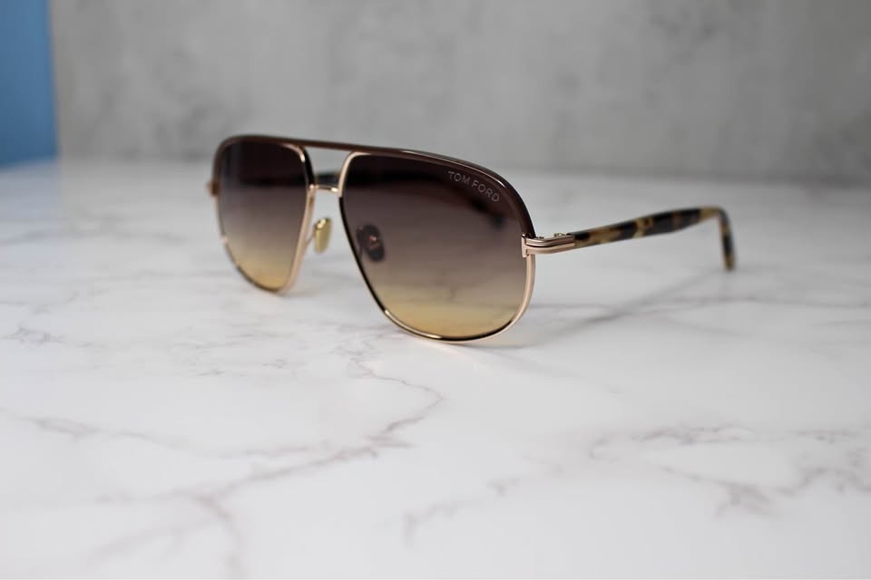 TOM FORD MAXWELL TF1019 28F Brown Yellow Aviator Sunglasses NWT