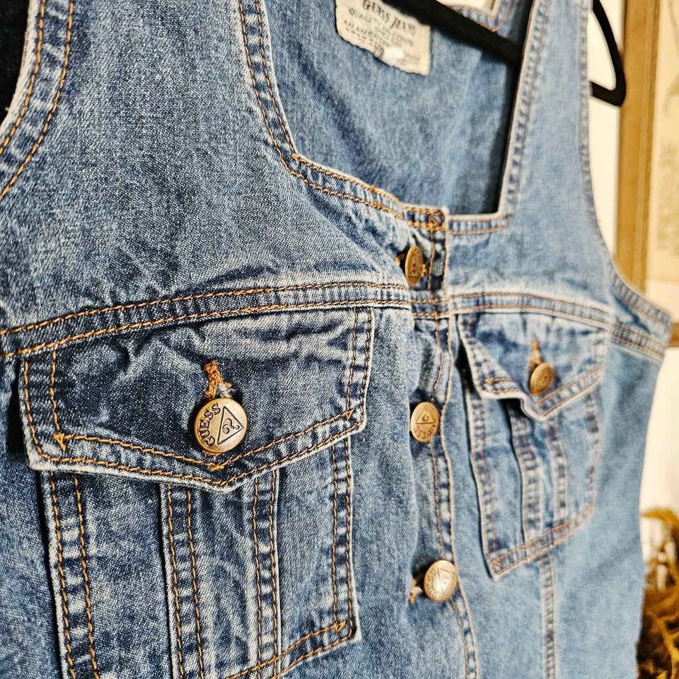 Vintage 90s Y2K Guess Denim Jumper Mini Dress - Size L - photo 3