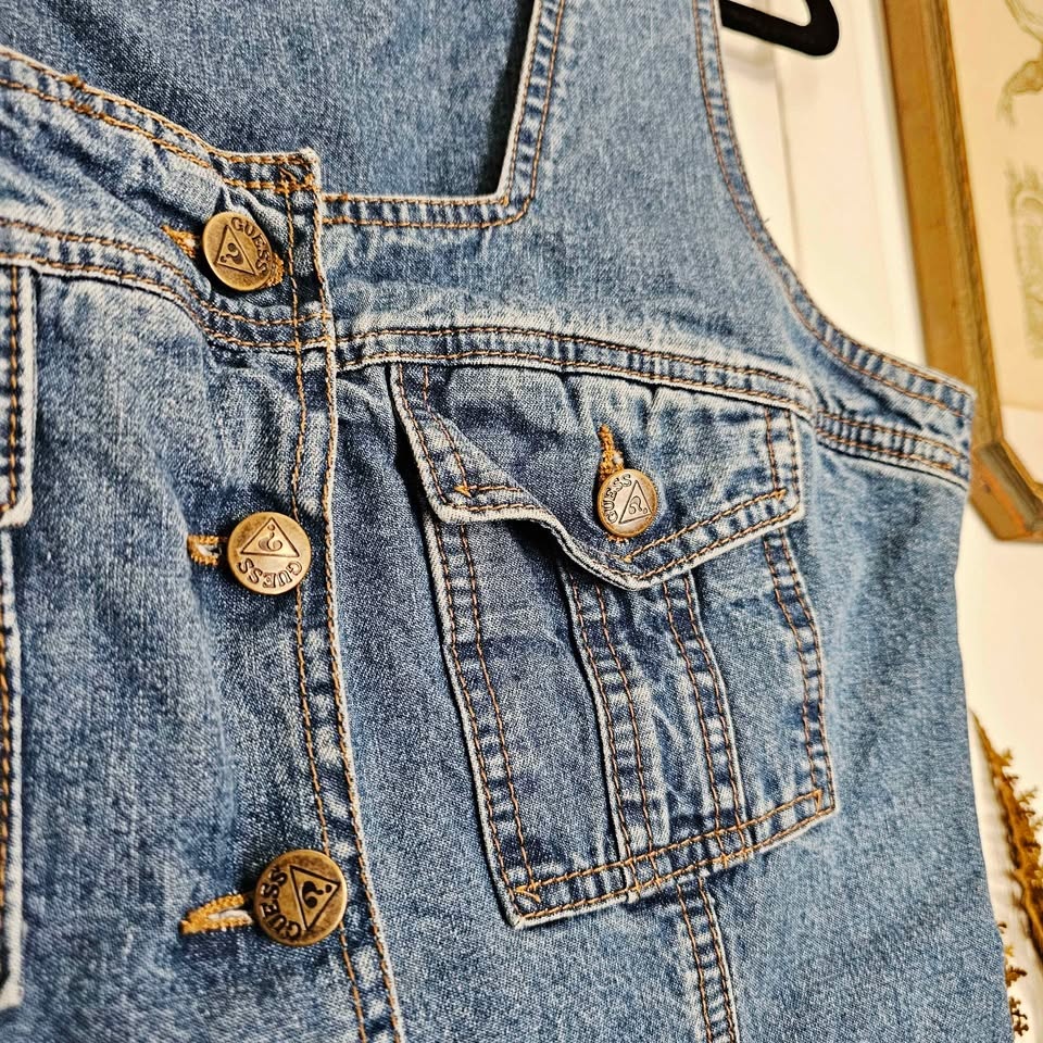 Vintage 90s Y2K Guess Denim Jumper Mini Dress - Size L - photo 4