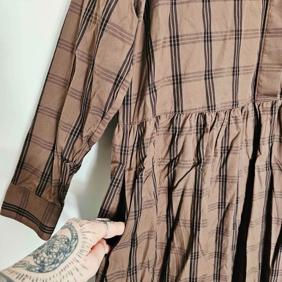 Everlane Brown Plaid Smock Babydoll Shirt Dress - Size S - photo 5